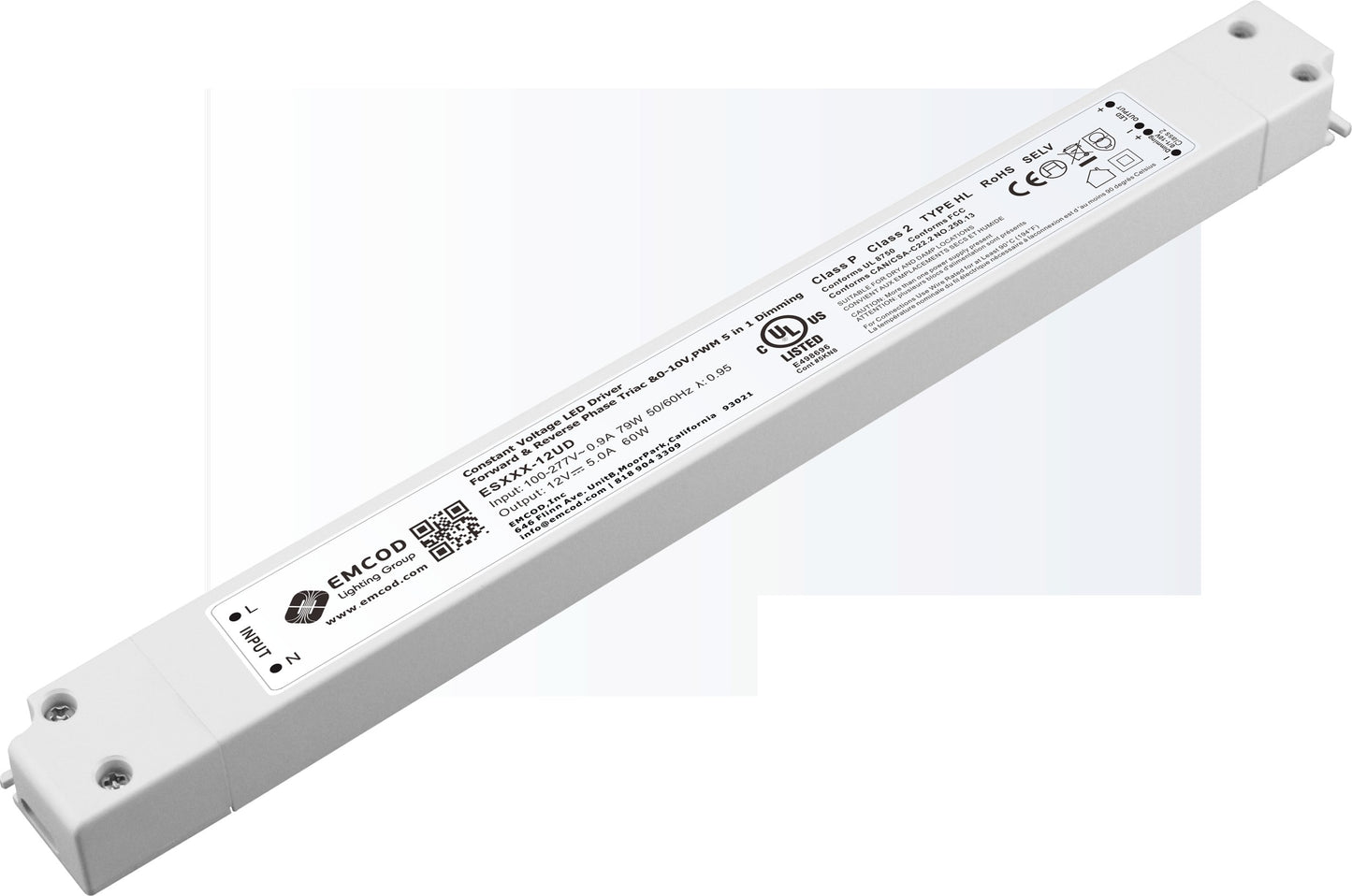 EMCOD ES30-12UD Low Profile 5-in-1 Dimmable LED Driver 30W 12VDC Class 2