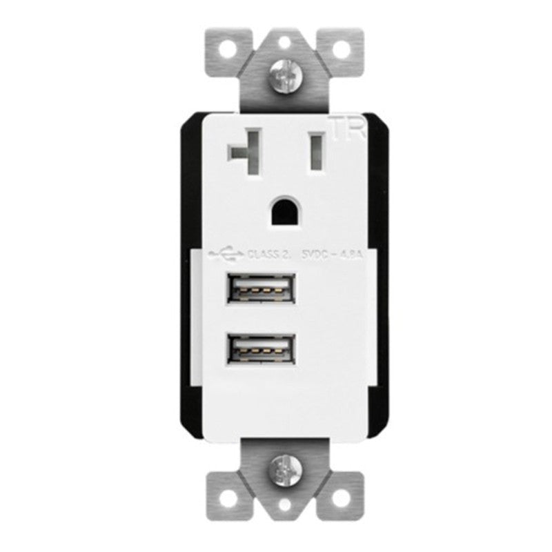 Enerlites Single Tr Receptacle With Two Type A 4.8A - Cu White 61200-TR2USB-CU-W