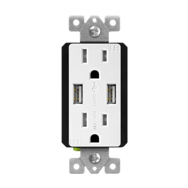 Enerlites USB Tr Receptacle 2A 4.8A 15A 125V 5-15R Gy 61501-TR2USB-CC-GY
