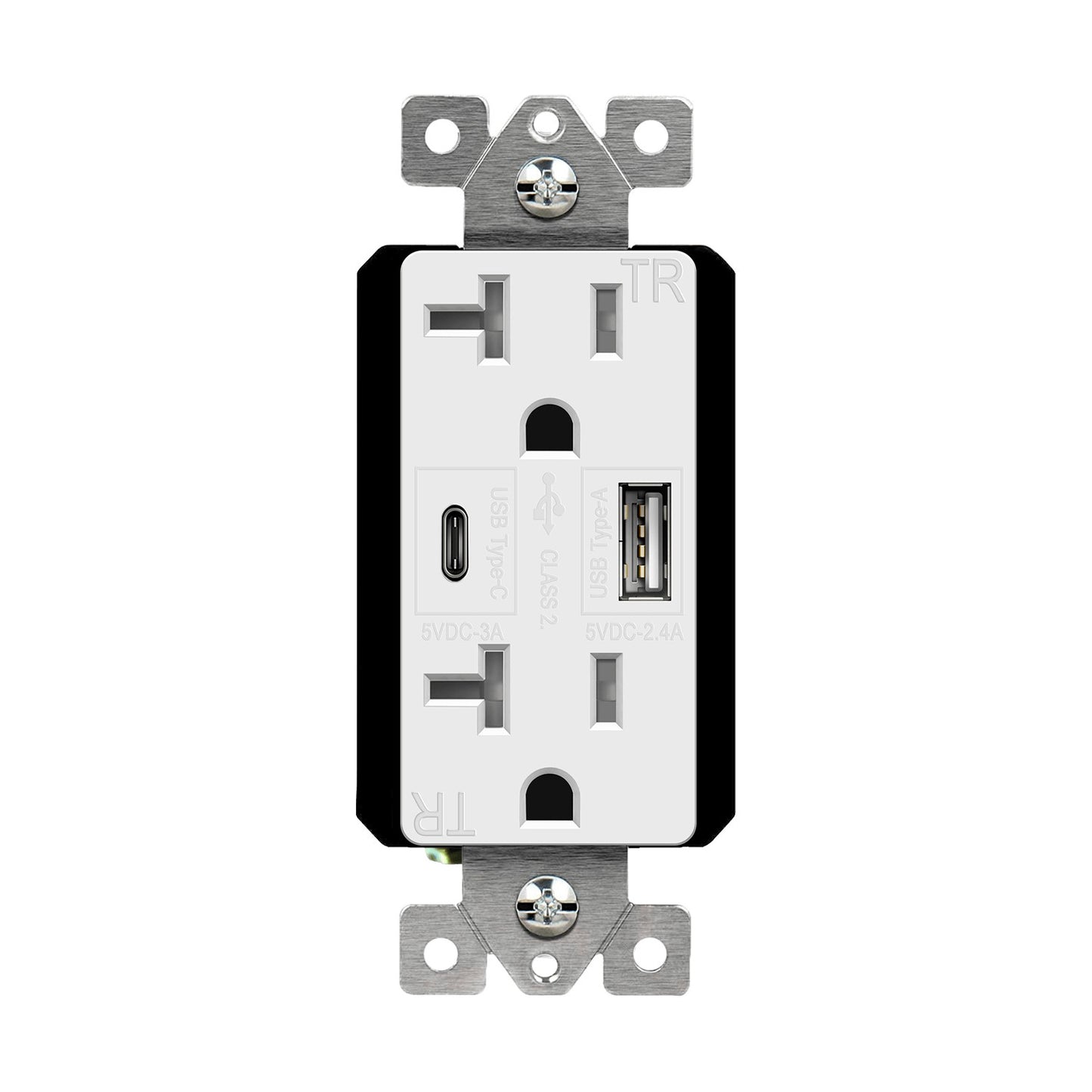 Enerlites USB Tr Receptacle 1A1C 3.6A 20A 125V 5-20R White 62001-TR2USB3-1A1C-W