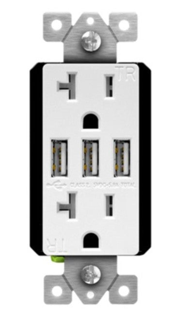Enerlites USB Tr Receptacle 3A 5.8A 20A 125V 5-20R White (Light Almond/Black Covers Incl.) 62001-TR3USB-CC-W