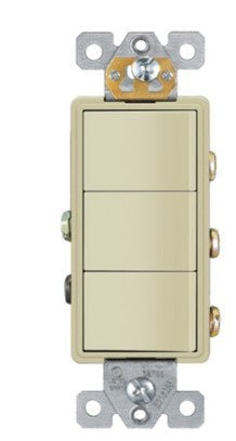 Enerlites Comm Decorator Triple Rocker Switch Single Pole 15A 120V Ivory 62755-I
