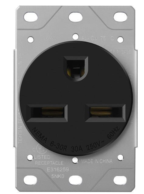 Enerlites Ind 3P 3-Way Nema 6-30R Sb Receptacle 30A 125/250V Black 65300-BK