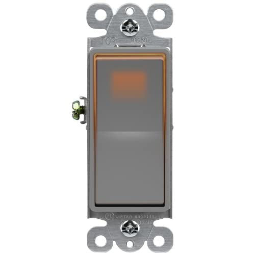Enerlites Resi Decorator Switch Quiet Lighted 15A Single Pole 120-277V Gy 91160-GY