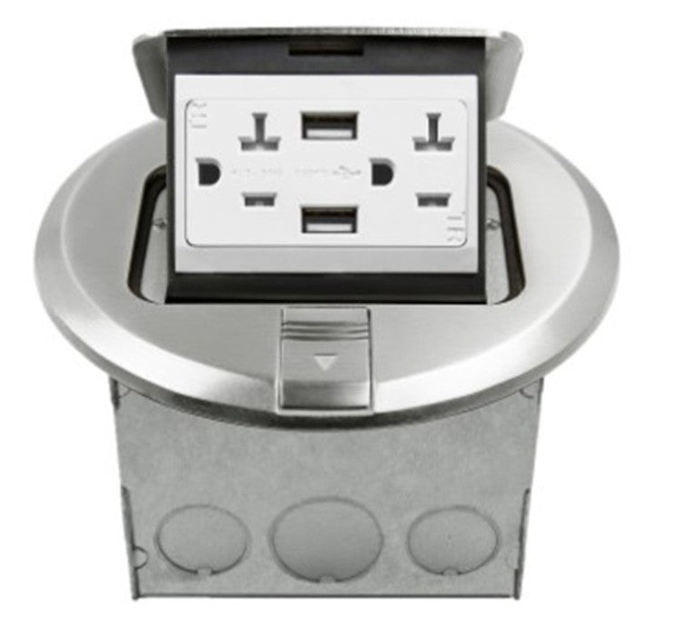 Enerlites Round Pop-Up Fb Kit With 20A USB Receptacle(2.1A)Npb 961501-S-USB