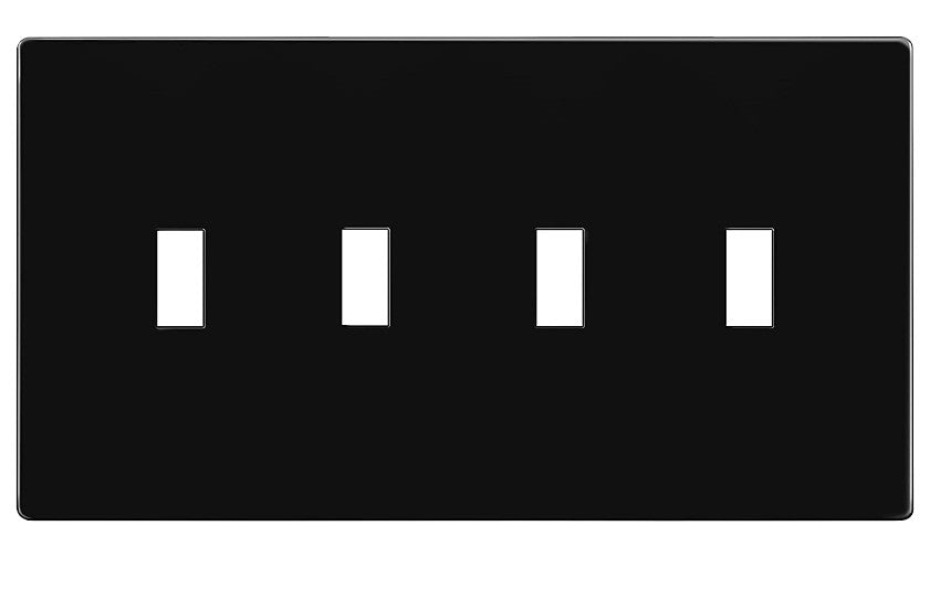 Enerlites Standard Snap In Screwless 4-Gang Toggle Wall Plate Black SI8814-BK