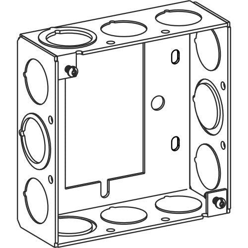 Orbit 4 in Square 1-1/2 in Deep 4S Square Steel Extension Box 1/2 in and 3/4 in Mixed Knockouts 4SB-MKO-EHB