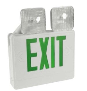 Orbit LED Exit and Emergency Combo with Adjustable Head, White Housing, Green Letters EECLAWG