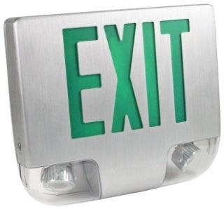 Orbit LED Die-Cast Aluminum Emergency and Exit Combo, Aluminum Housing, Aluminum Face Plate, 1 Face, Green Letters EESLALE...