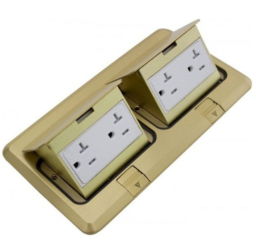 Orbit Floor Box Popup Cover Only with 2 Duplex Recep (T.R.), Brass FLBPUDDCBR