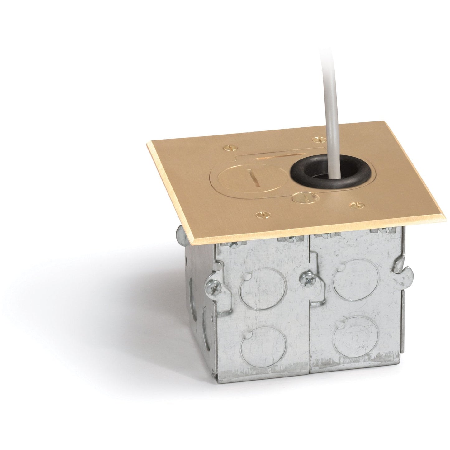 Lew Electric RCFB-1 single gang brass recessed floor box with flip-lid cover