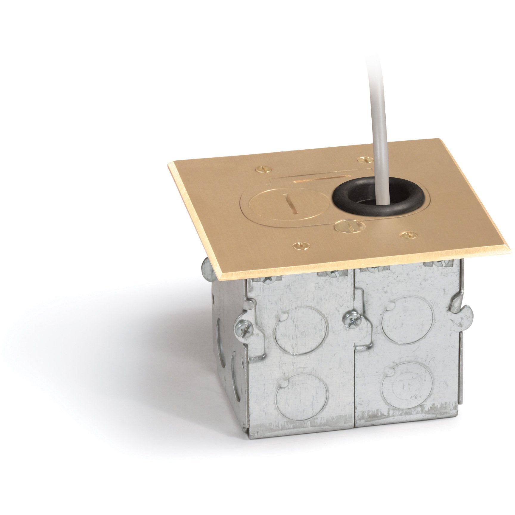 Lew Electric RCFB-1 single gang brass recessed floor box with flip-lid cover