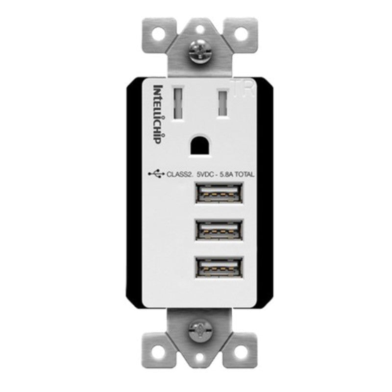 Enerlites Single Receptacle With Three Type A 5.8A - Cu White 61150-TR3USB-CU-W