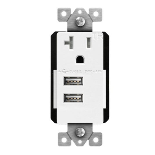 Enerlites Single Tr Receptacle With Two Type A 4.8A - Cu White 61200-TR2USB-CU-W