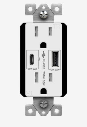 Enerlites USB Pd Tr Receptacle 15A 125V 5-15R 30W White 61501-1A1C-PD30-W