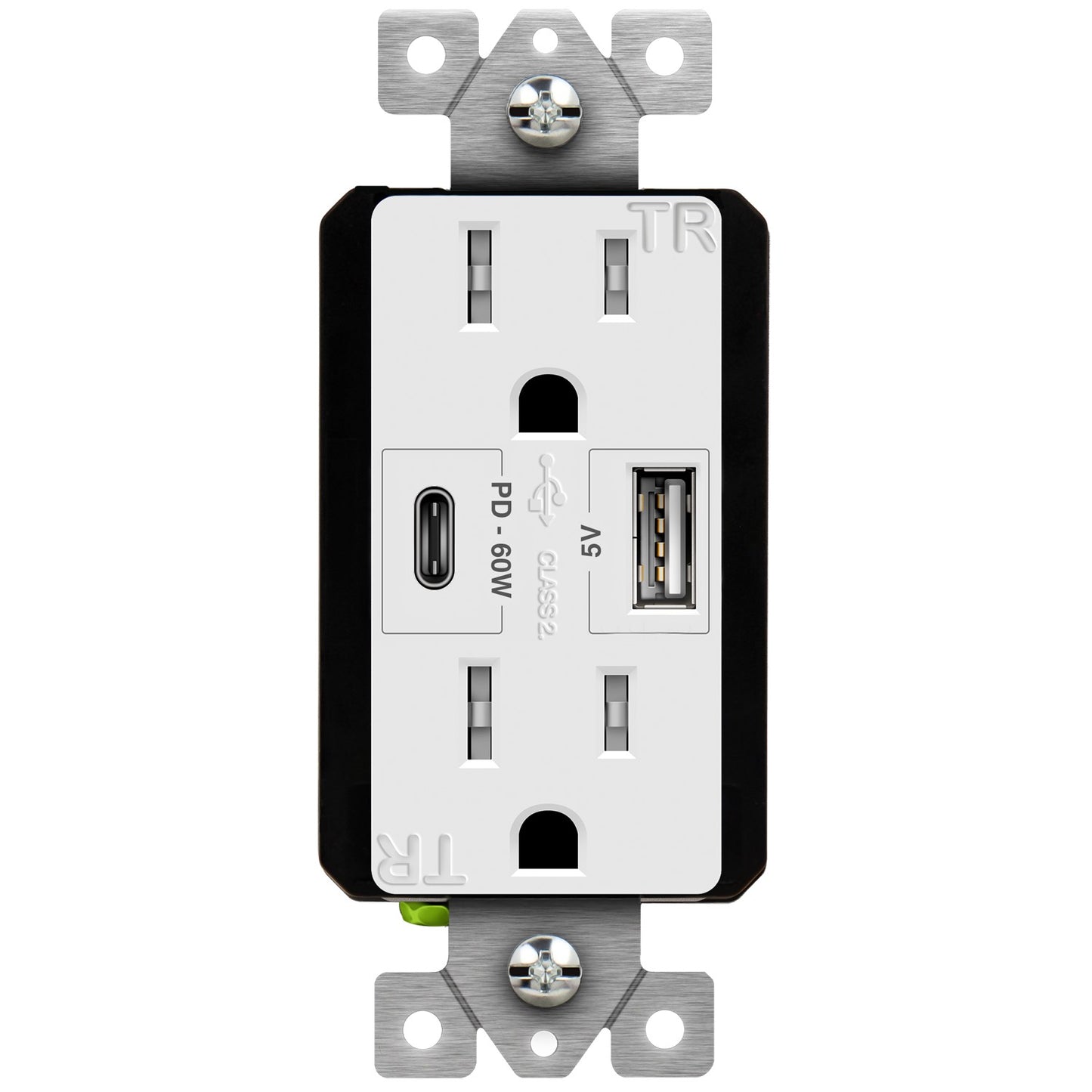 Enerlites USB Pd Tr Receptacle 15A 125V 5-15R 60W White 61501-1A1C-PD60-W