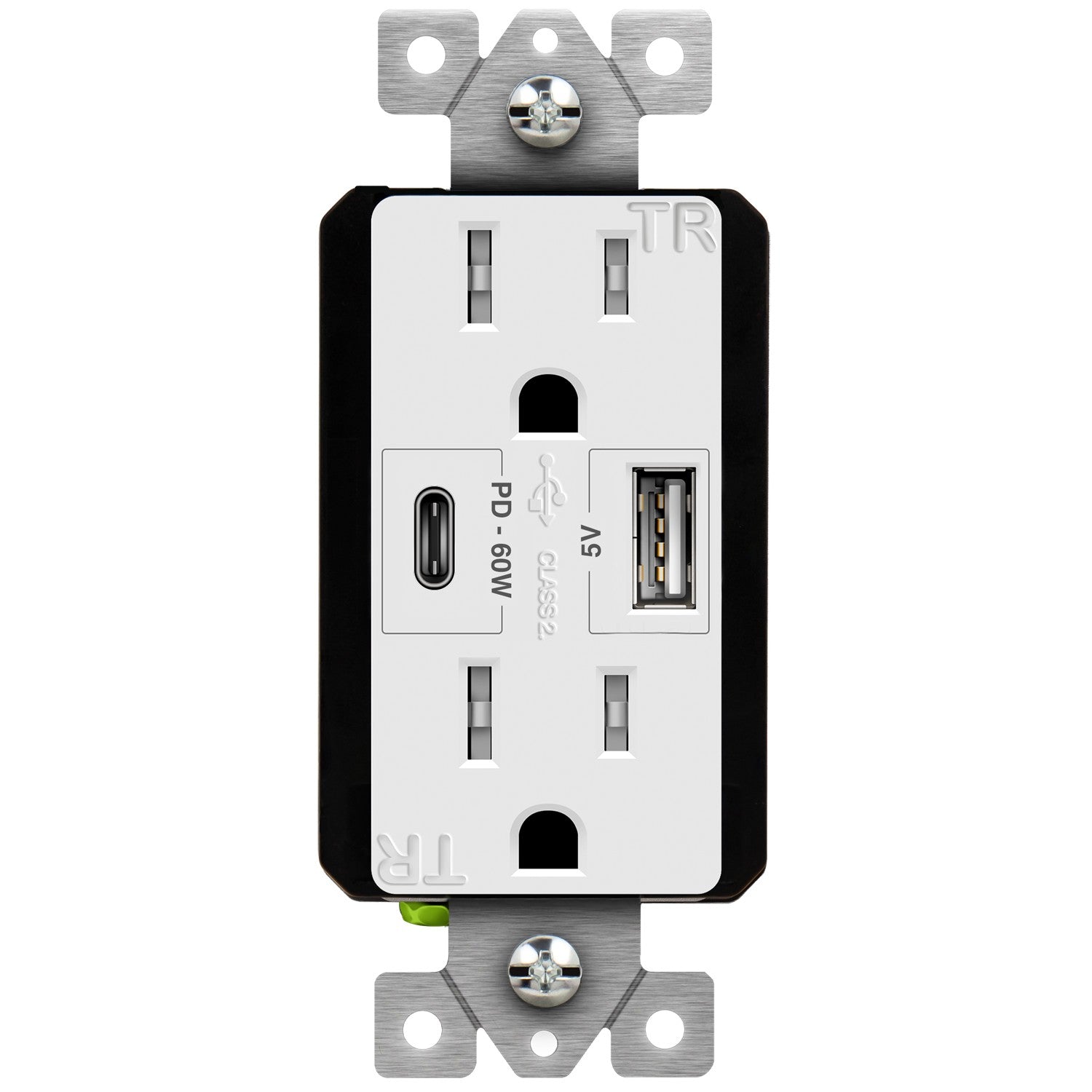 Enerlites USB Pd Tr Receptacle 15A 125V 5-15R 60W White 61501-1A1C-PD60-W