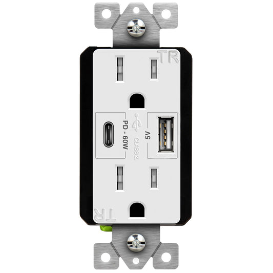 Enerlites USB Pd Tr Receptacle 15A 125V 5-15R 60W White 61501-1A1C-PD60-W