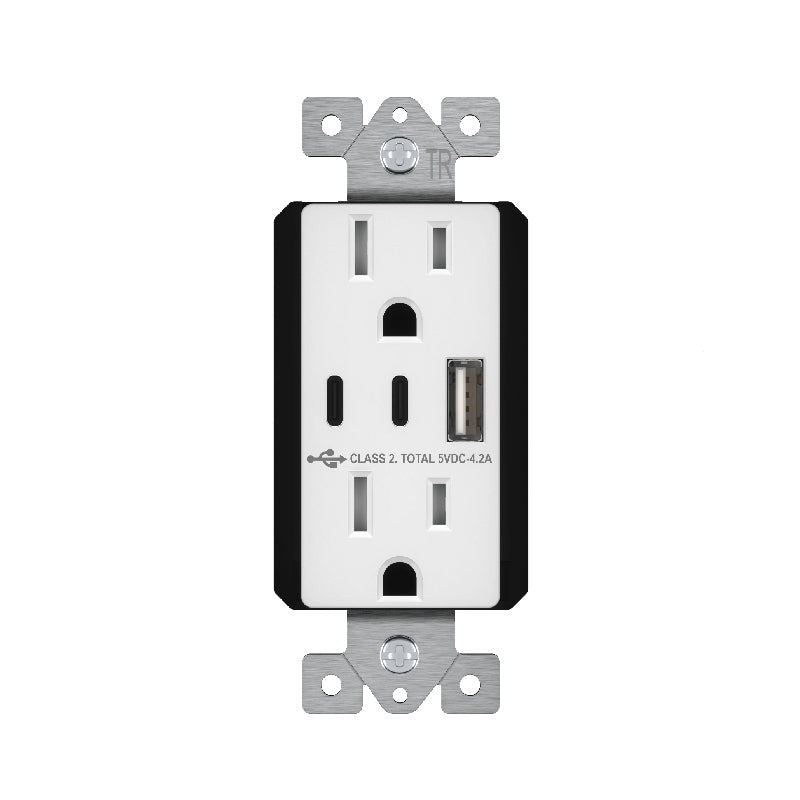 Enerlites USB Tr Receptacle 1A2C 4.2A 15A 125V 5-15R White 61501-1A2C4-W