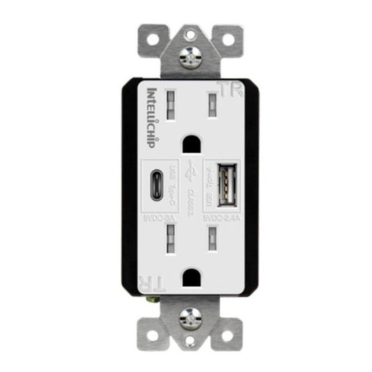 Enerlites USB Tr Receptacle 1A1C 5.8A 15A 125V 5-15R Gy 61501-TR2USB-1A1C-GY