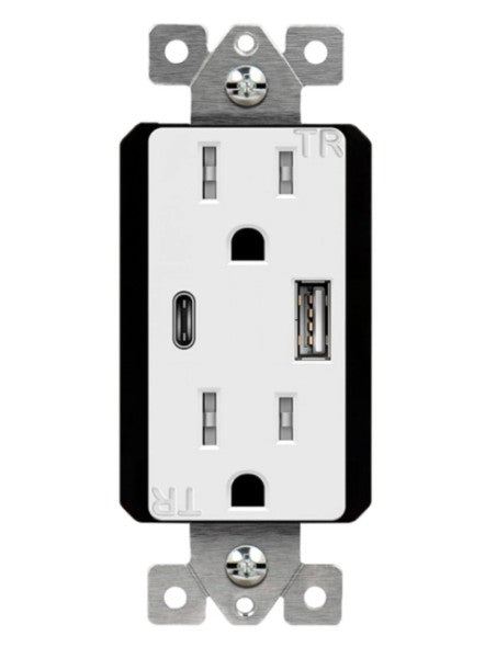 Enerlites USB Tr Receptacle 1A1C 3.6A 15A 125V 5-15R Black 61501-TR2USB3-1A1C-BK