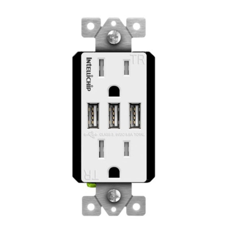 Enerlites USB Tr Receptacle 3A 5.8A 15A 125V 5-15R Gy 61501-TR3USB-CC-GY