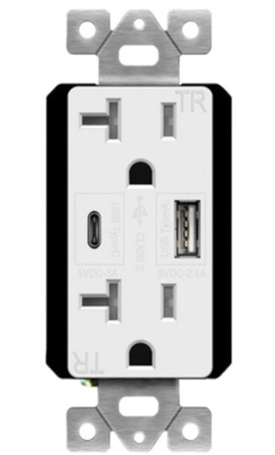 Enerlites USB Tr Receptacle 1A1C 5.8A 20A 125V 5-20R Gy 62001-TR2USB-1A1C-GY