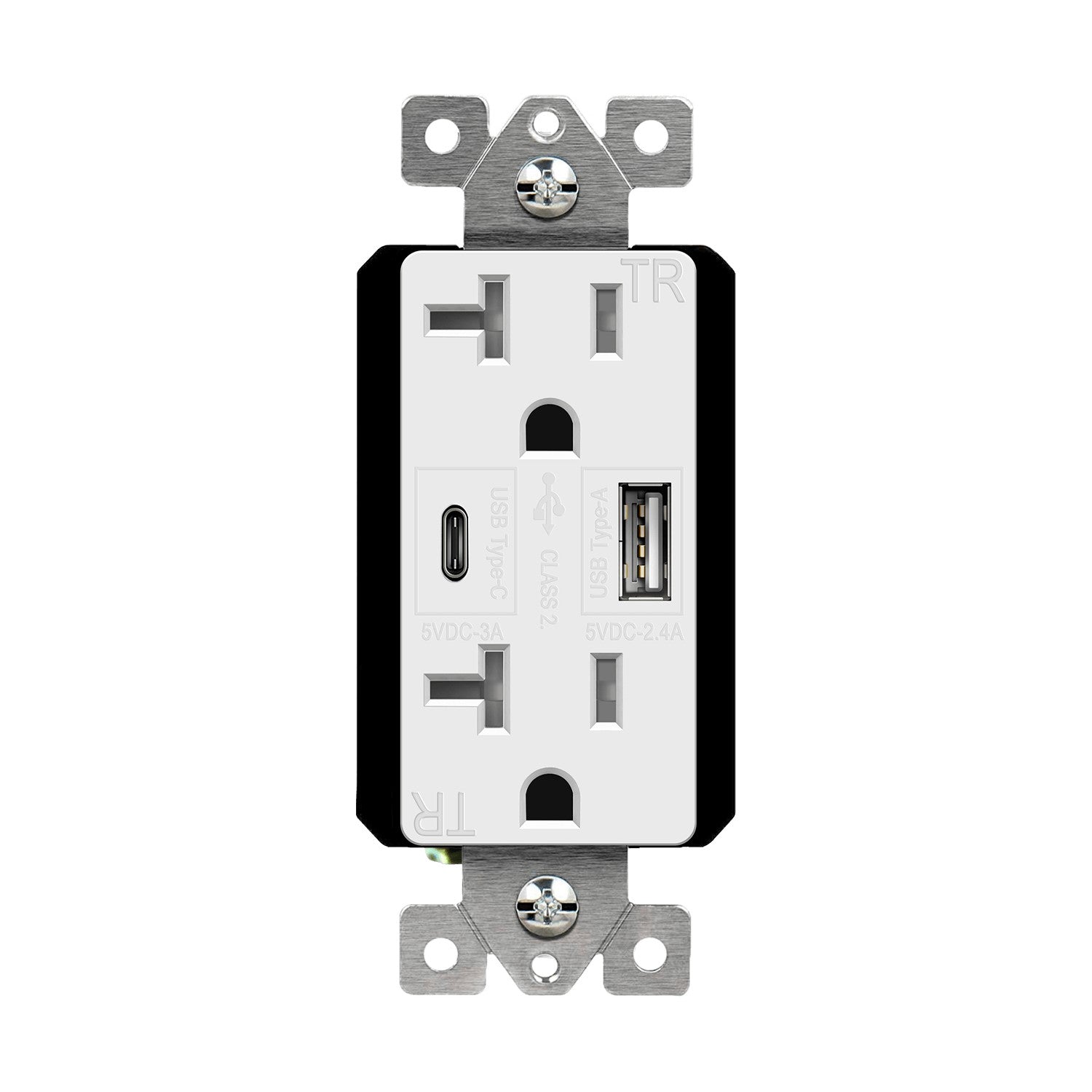 Enerlites USB Tr Receptacle 1A1C 3.6A 20A 125V 5-20R White 62001-TR2USB3-1A1C-W