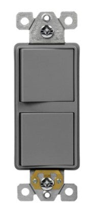 Enerlites Comm Decorator Dbl Rocker Switch Single Pole 15A 120/277V Gy 62834-GY