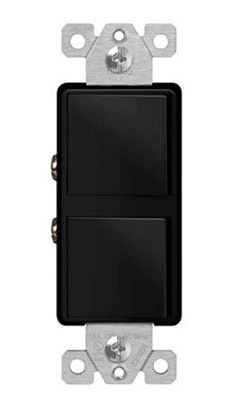 Enerlites Comm Decorator Dbl Rocker Switch 3-Way 15A 120/277V Black 62835-BK