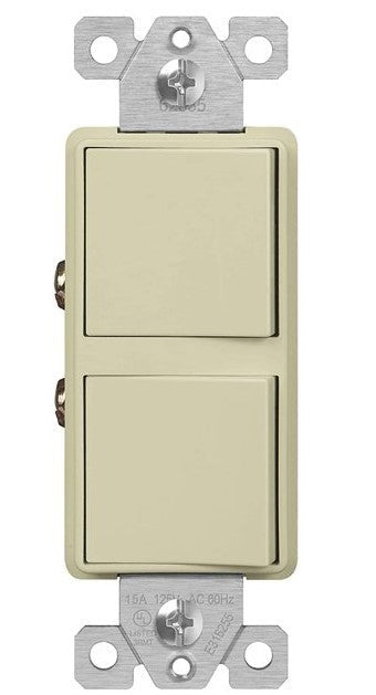 Enerlites Comm Decorator Dbl Rocker Switch 3-Way 15A 120/277V Ivory 62835-I