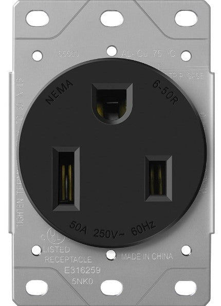 Enerlites Ind 3P 3-Way Nema 6-50R Sb Receptacle 50A 125/250V Black 65500-BK