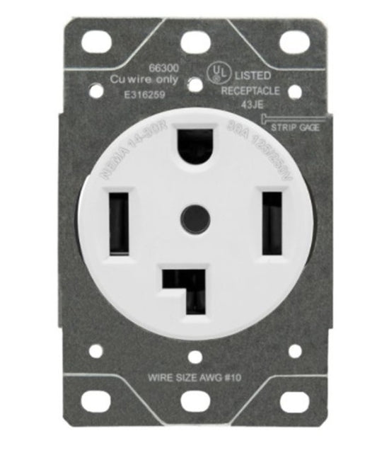 Enerlites Ind Flush Mount Receptacle 14-30R 3P 4W 30A 125/250V White 66300-W