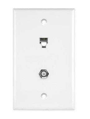 Enerlites Tel& Catv 1-Gang Wall Plate F-Type Conf To F And Rj11 6-Pos / 4-Cond White 6641-W