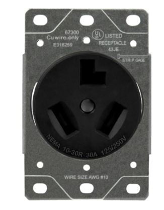 Enerlites Ind Flush Mount Receptacle 3P 3-Way 10-30R 30A 125/250V Black 67300-BK