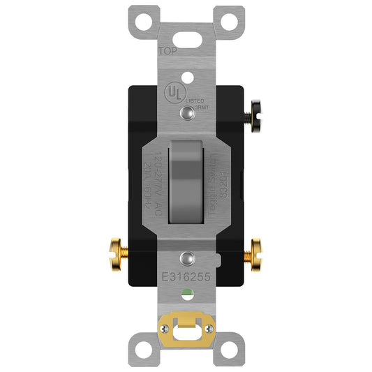 Enerlites Comm Hd Toggle Switch 3-Way 20A 120/277V Gy 83201-GY