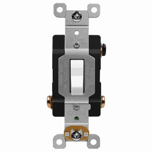 Enerlites Comm Hd Antimicrobial Toggle Switch 3-Way 20A 120/277V White 83201A-W