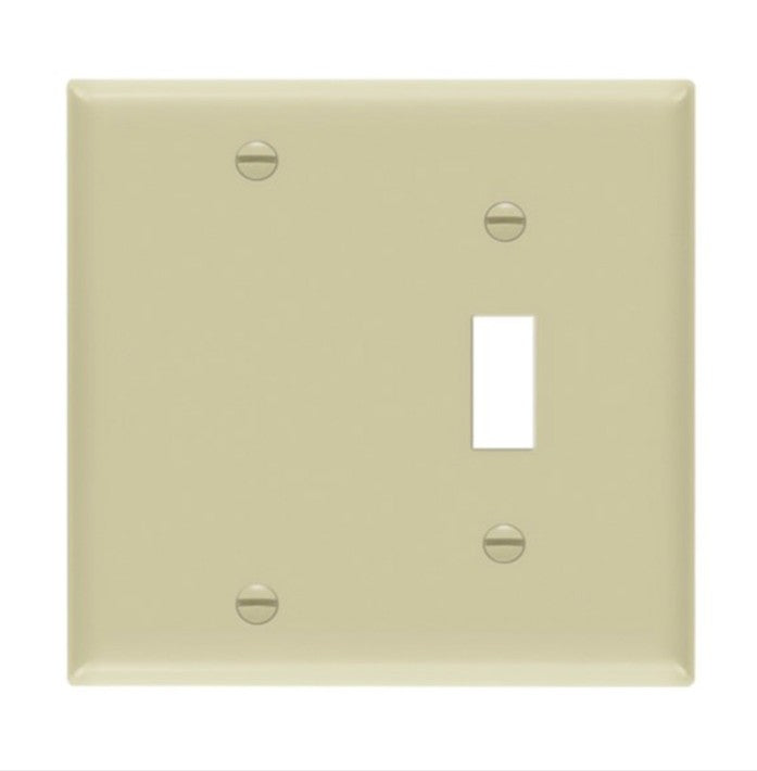 Enerlites Standard 2-Gang 1 Blank 1 Toggle Wall Plate Ivory 880111-I