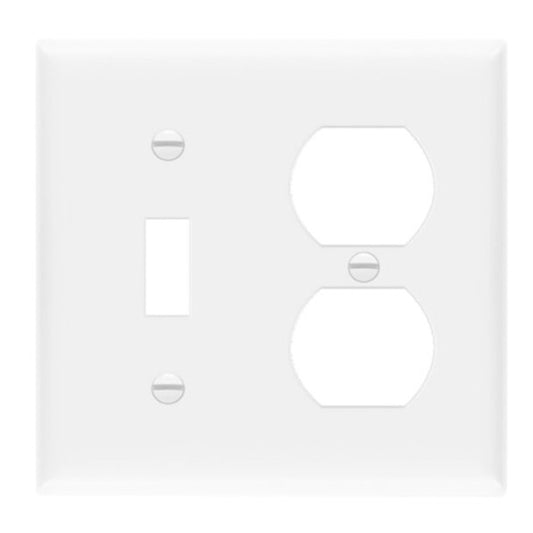 Enerlites Standard 2-Gang 1 Toggle 1 Duplex Wall Plate White 881121-W