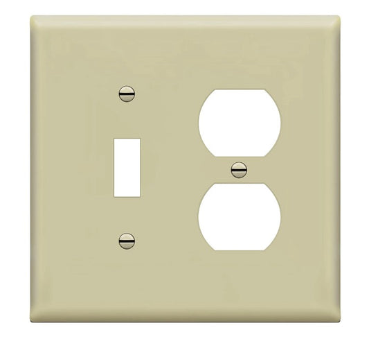 Enerlites Mid-Size 2-Gang 1 Toggle 1 Duplex Wall Plate Ivory 881121M-I
