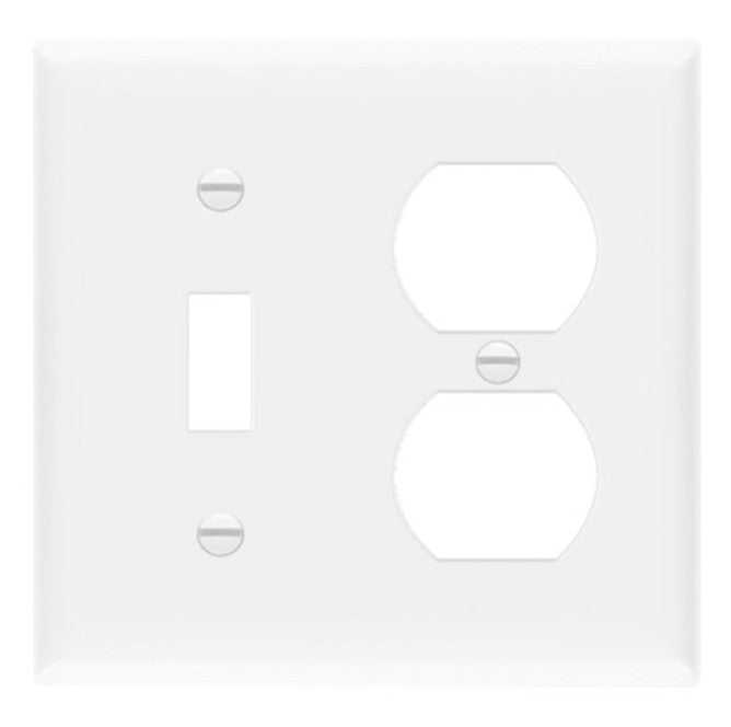 Enerlites Mid-Size 2-Gang 1 Toggle 1 Duplex Wall Plate White 881121M-W