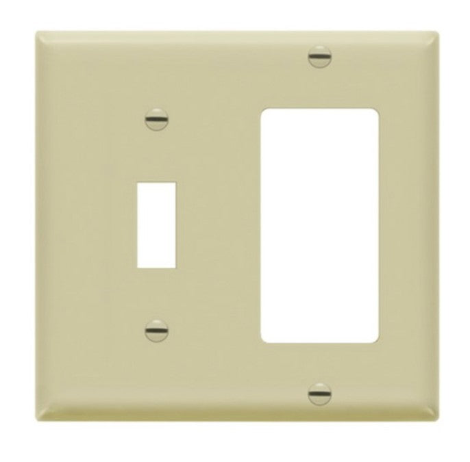 Enerlites Mid-Size 2-Gang 1 Toggle 1 Decorator Wall Plate Ivory 881131M-I