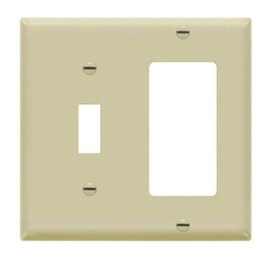 Enerlites Mid-Size 2-Gang 1 Toggle 1 Decorator Wall Plate Ivory 881131M-I