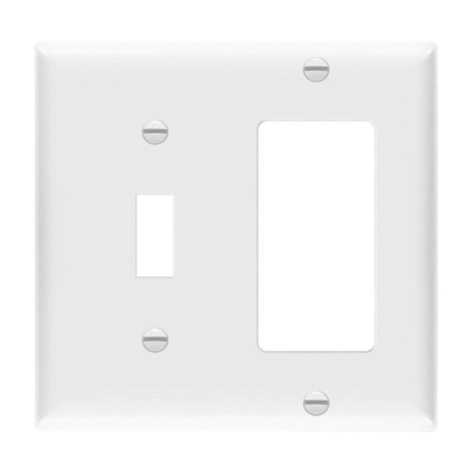 Enerlites Mid-Size 2-Gang 1 Toggle 1 Decorator Wall Plate White 881131M-W