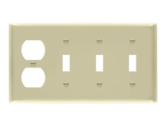 Enerlites Standard 4-Gang 3 Toggle 1 Duplex Wall Plate Ivory 881321-I