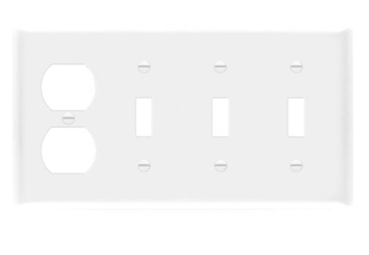 Enerlites Standard 4-Gang 3 Toggle 1 Duplex Wall Plate White 881321-W