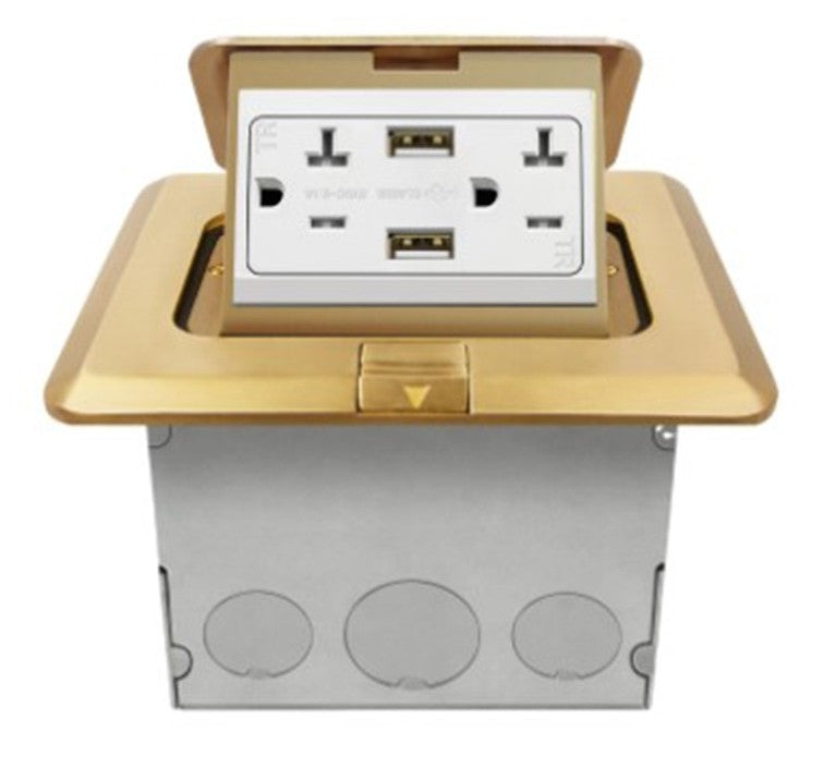 Enerlites Square Pop-Up Fb Kit With 20A USB Receptacle (2.1A) Brass 961243-C-USB