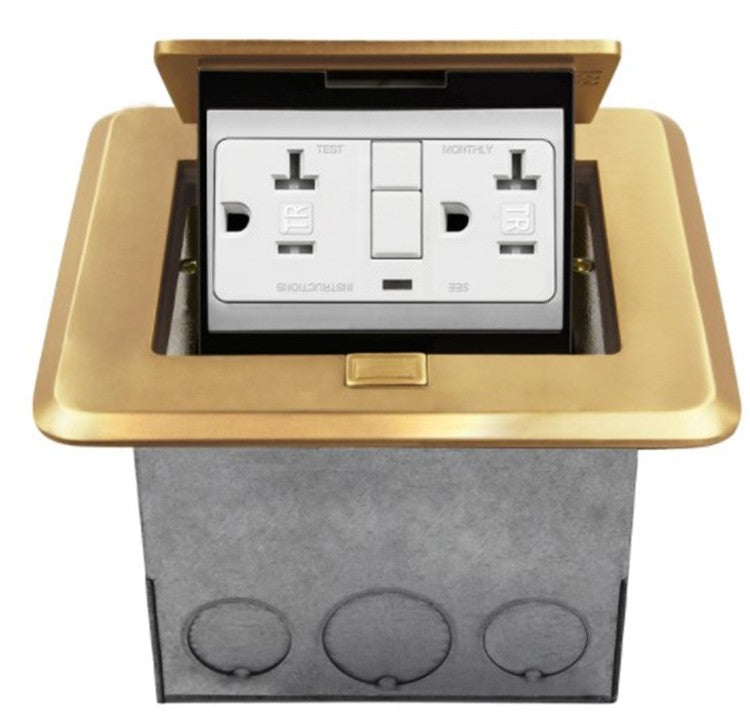 Enerlites Square Soft Pop-Up Fb Kit With 20A GFCI Brass 961248-C-GFCI