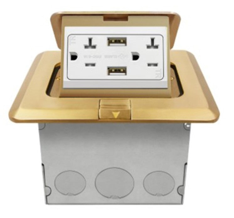 Enerlites Square Soft Pop-Up Fb Kit With 20A USB Receptacle (4.0A) Brass 961248-C-USB