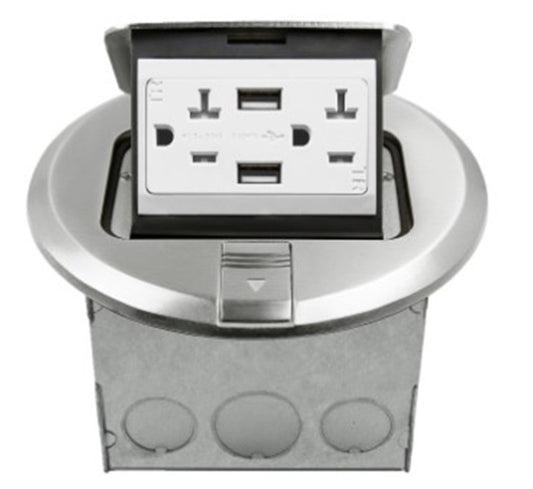 Enerlites Round Pop-Up Fb Kit With 20A USB Receptacle(2.1A)Npb 961501-S-USB